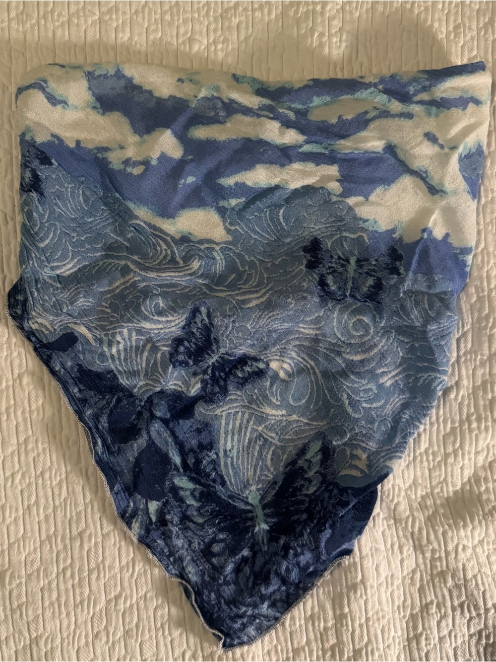 Free People Blue and White Patterned Silk Bandana Crop Top
